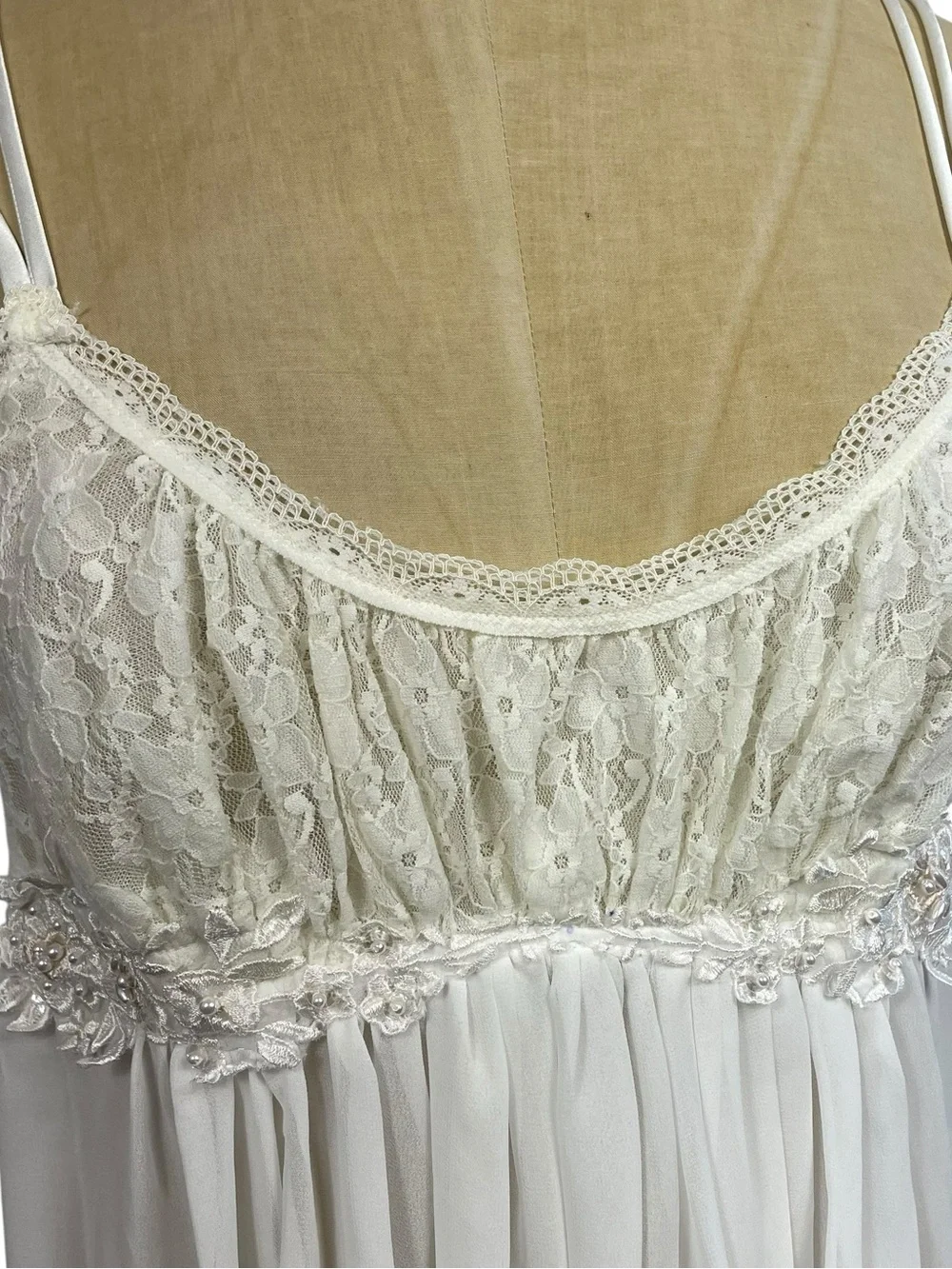 In Bloom Lace Nightie Dress SM White Chiffon Romantic Sequin Lingerie Embellish - Picture 6 of 14